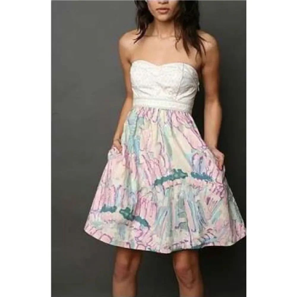 Kimchi Blue Strapless Sweetheart Dress Women’s Size 4 Pastel Floral Cotton